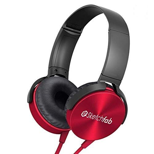 Sketchfab Extra Bass Headphones Over The Ear Headset With Deep Bass (Red)